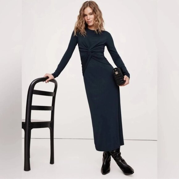 Banana Republic Jersey Knit Twist-Front Maxi Dress Black XL NWT - Picture 2 of 8